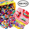 Picture of Building Bricks 520 Pieces Set, 500 Basic Building Blocks in 17 Shapes Includes Wheels, Door, Window, Bulk Block with Reusable Storage Box and Building Base Plate, Compatible to All Major Brands