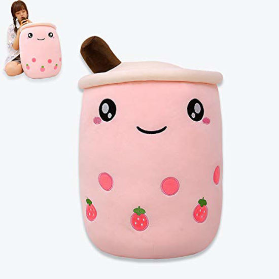 Picture of MDXMY 19.6 Inch Boba Tea Plush Stuffed Toy Pink Strawberry Pearl Milk Tea Bubble Plush Pillow Home Soft Hug Pillow Gifts (Pink Strawberry, 19.6 in)