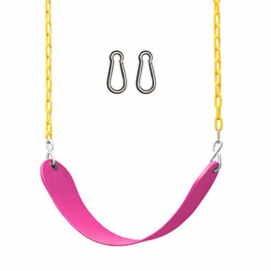 Picture of Jungle Gym Kingdom Swings for Swing Set - Heavy Duty Parts, Chain & Seat - Replacement Playground Accessories Kit for Kids Backyard Outdoor Swingset (Pink)