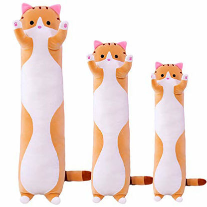 Picture of Giant Cat Pillow Plush Cartoon Kitty Sleeping Hugging Pillow, Cuddly Soft Long Kitten Body Pillow Doll Cat Cushion Toy for Kids Girlfriend (Yellow, 110cm/43.3inch)