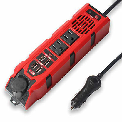 Picture of BYGD 200W Car Power Inverter DC 12V to 110V AC Converter with 2 AC Outlets 4 Quick Charger USB Ports 1 Type C Port Car Adapter and 1 DC Cigarette Lighter Socket