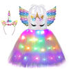 Picture of Soyoekbt Girls Unicorn Costume LED Light Up Unicorn Princess Dress Birthday Party Outfit Halloween Tutu Dress with Headband Sequin 3-4 Years