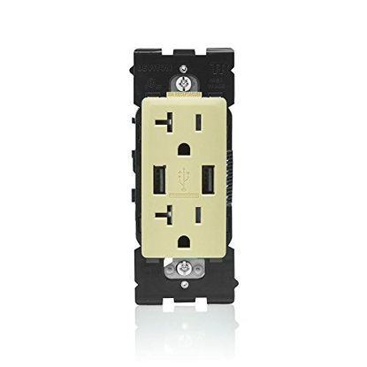 Picture of Leviton RUAA2-WG Renu USB Charger/Tamper-Resistant Duplex Outlet, 20A-125VAC, Whispering Wheat