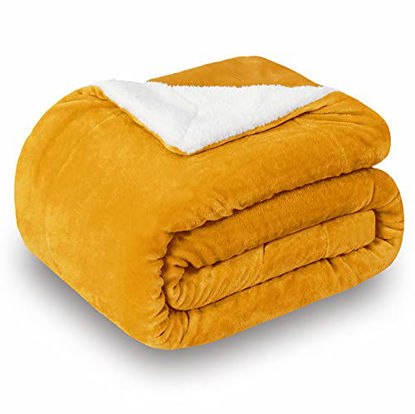 Picture of SOCHOW Sherpa Fleece Throw Blanket, Double-Sided Super Soft Luxurious Plush Blanket Twin Size, Mustard Yellow