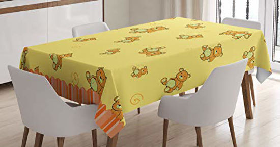 Picture of Ambesonne Retro Tablecloth, Teddy Bears Pattern Retro Funky Design Print, Rectangular Table Cover for Dining Room Kitchen Decor, 60" X 84", Apricot Orange