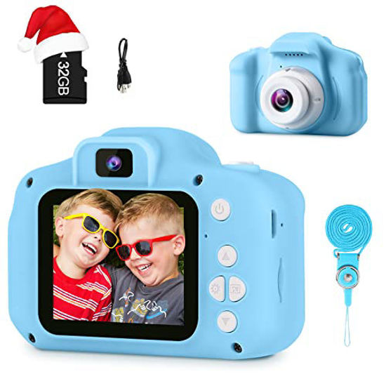 Picture of GKTZ Kids Camera, Children Digital Selfie Camera with 12MP Video Camcorder Toys for Toddler, Birthday for 3 -10 Year Old Boys and Girls with 32GB SD Card - Blue