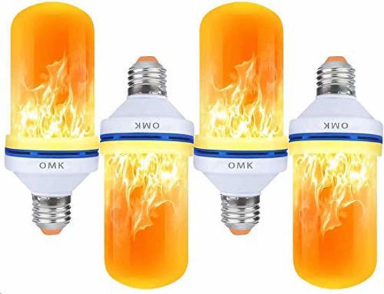 Picture of OMK - LED Flame Effect Fire Light Bulbs - Newest Upgraded 4 Modes Flickering Fire Simulated Lamps - E26 Base LED Bulb - Energy Efficient Fire Lights for Indoor/Outdoor Decoration (Yellow 4)