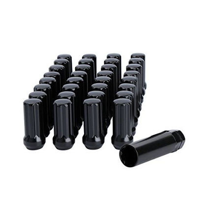 Picture of DYNOFIT 14mmx1.5 Wheel Lug Nuts, 32x Black M14x1.5 Lug Nut,Conical/Cone Bulge Seat, Closed End Long Extended XL Spline with 1 Socket Key Fits 8 Lug Aftermarket Wheels