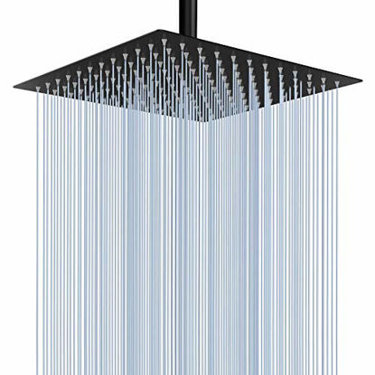 Picture of Voolan Rain Shower Head - 12 Inches Large Rainfall Shower Head Made of 304 Stainless Steel - Perfect Replacement For Your Bathroom Shower Heads (Black)