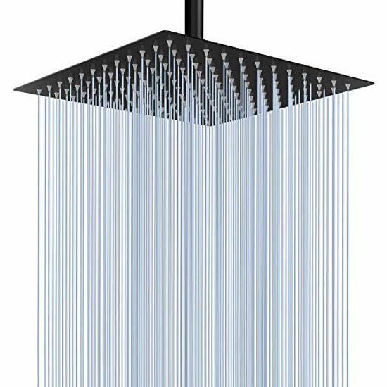 Picture of Voolan Rain Shower Head - 12 Inches Large Rainfall Shower Head Made of 304 Stainless Steel - Perfect Replacement For Your Bathroom Shower Heads (Black)