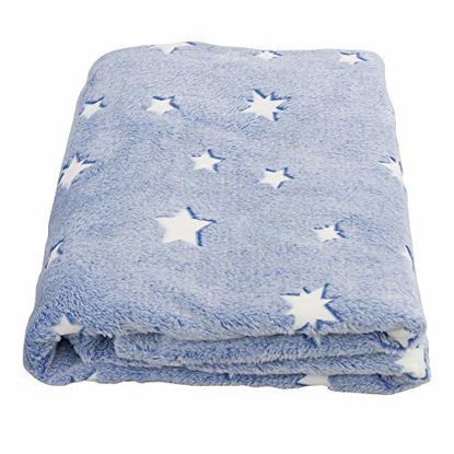 Picture of SOCHOW Glow in The Dark Throw Blanket 60 x 80 Inches, Stars Pattern Flannel Fleece Blanket, All Seasons Blue Blanket for Kids