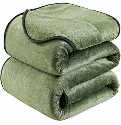 Picture of Soft Blanket King Size Fleece Warm Fuzzy Throw Blankets for The Bed Sofa Lightweight 350GSM HOZY Green 90" 108"