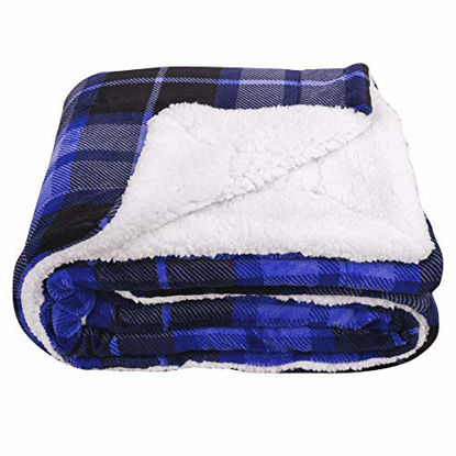 Picture of SOCHOW Sherpa Plaid Fleece Throw Blanket, Double-Sided Super Soft Luxurious Bedding Blanket 60 x 80 inches, Blue