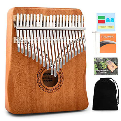 Picture of Kalimba Thumb Piano,YUNDIE Portable 21 Keys Mbira Finger Piano with Tune Hammer and Study Instruction,Musical Instruments Christmas Gift for Kid Adult Beginners Professional(Brown)