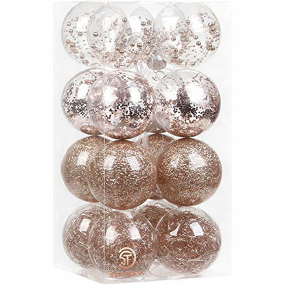 Picture of Sea Team 100mm/3.94" Shatterproof Clear Plastic Christmas Ball Ornaments Decorative Xmas Balls Baubles Set with Stuffed Delicate Decorations (16 Counts, Rose Gold)