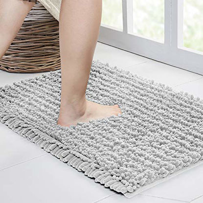 Picture of Walensee Bathroom Rug Non Slip Bath Mat (44x24 Inch Light Grey) Water Absorbent Super Soft Shaggy Chenille Machine Washable Dry Extra Thick Perfect Absorbant Best Large Plush Carpet for Shower Floor