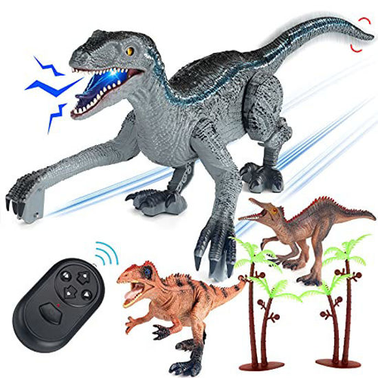 Picture of FINGUARD Remote Control Dinosaur, Electronic Realistic Walking Remote Dinosaur, RC Velociraptor Pets Robot Dinosaur Toys for Kids 3-5 with Lights and Roaring Sounds, Toy Gift for 3 4 5 6 7+ Boys Girls