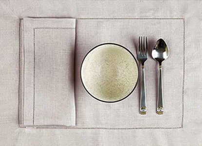 Picture of DMoksha Homes 100% Pure Linen Hemstitch 14 x 19 Inch, Set of 4, Placemats - Vintage Natural Placemats, European Flax Natural Fabric Machine Washable, Handmade with Mitered Corners, Great Gift Choice