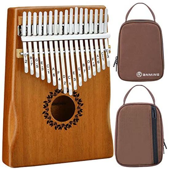 Picture of RANMING Kalimba 17 Key Mbira Thumb Piano Set with Portable Handbag,Study Book and Tune Hammer,Mbira Finger Piano Instrument Gift for Kids Adult Beginner Professional(Mahogany-Hand Rest)