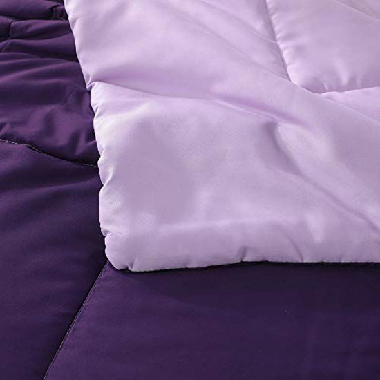 Picture of Exclusivo Mezcla Lightweight Reversible 3-Piece Comforter Set for All Seasons, Down Alternative Comforter with 2 Pillow Shams, King Size, Deep Purple/Lilac