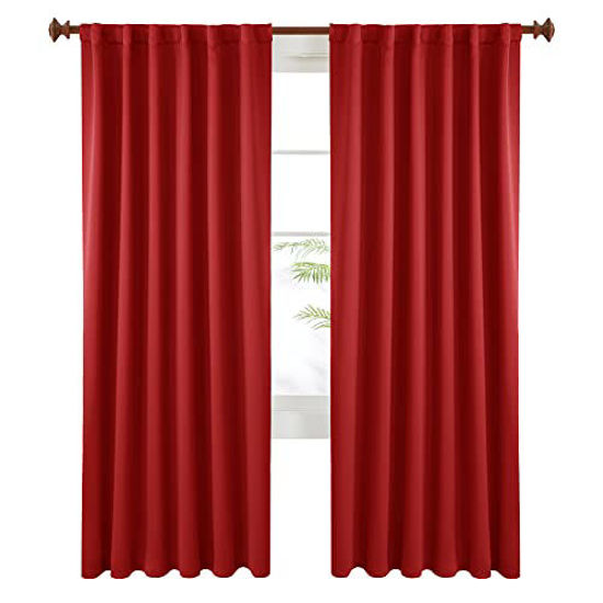 Picture of Deconovo Red Blackout Curtains, Back Tab and Rod Pocket Red Curtains for Christmas, 52x84 Inch, True Red, 2 Panels, Thermal Insulated Room Darkening Curtains for Living Room