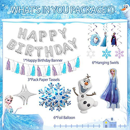 Picture of Frozen Party Supplies, Frozen Birthday Party Decorations, 80 PCS Winter Princess Party Supplies Include Elsa and Olaf Foil Balloon, Banner Balloons, Snowflake Balloon Decorations by HAFTSS