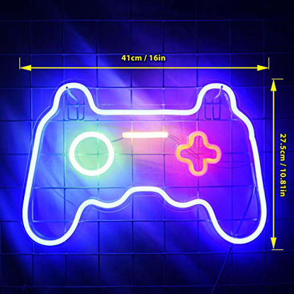 Picture of LED Game Neon Sign Gamepad Shape LED Sign Light Gamer Gift for Teen Boys Game Room Decor Bedroom Wall Gaming Wall Decoration Playstation Light Up Signs Accessories Video Game Battle Station Wall Signs