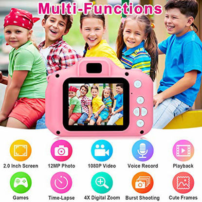 Picture of GKTZ Toys for Girls Age 3-10, Kids Selfie Camera 12MP Video Camcorder Toys for Toddler, Birthday for 3 4 5 6 7 8 Year Old Girls with 32GB SD Card - Pink