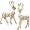 Picture of SANNO Reindeer Decorations Christmas Deer Decor Set of 2 Holiday Reindeer Figurines Standing Champagne Glitter Champagne Festive Ornaments for Tabletop Kitchen Mantle Shelf Desk Office Winter Decor