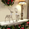 Picture of SANNO Reindeer Decorations Christmas Deer Decor Set of 2 Holiday Reindeer Figurines Standing Champagne Glitter Champagne Festive Ornaments for Tabletop Kitchen Mantle Shelf Desk Office Winter Decor