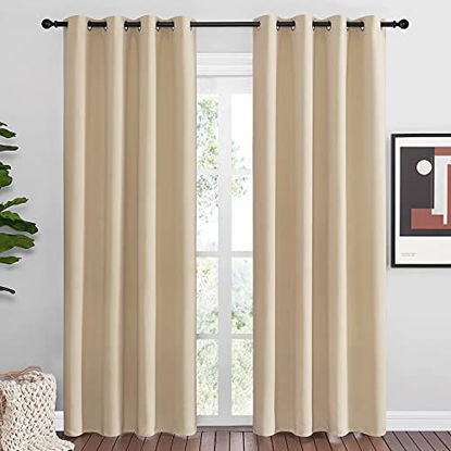 Picture of NICETOWN Bedroom Room Darkening Draperies - Home Fashion Thermal Insulated Solid Grommet Room Darkening Window Curtains for Hall Room (1 Pair, 55 inches Wide by 86 inches Long, Beige)