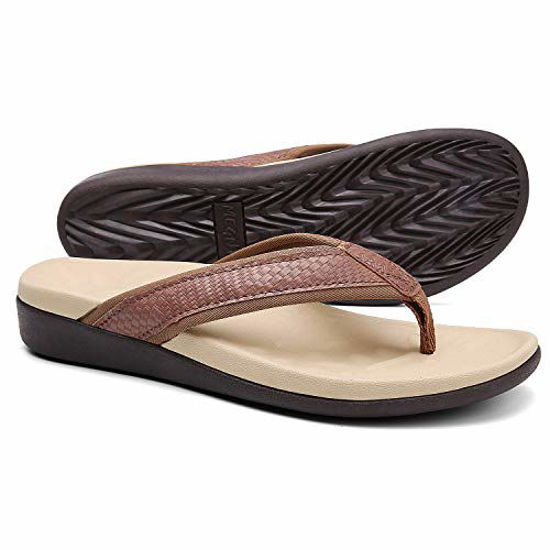 Mens leather flip best sale flops with arch support