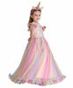 Picture of IZKIZF Girls Unicorn Costume Princess Long Maxi Tulle Dress w/Headband Birthday Party Carnival Cosplay Dress Up Outfits Multicolored 9-10T