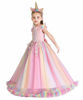 Picture of IZKIZF Girls Unicorn Costume Princess Long Maxi Tulle Dress w/Headband Birthday Party Carnival Cosplay Dress Up Outfits Multicolored 9-10T