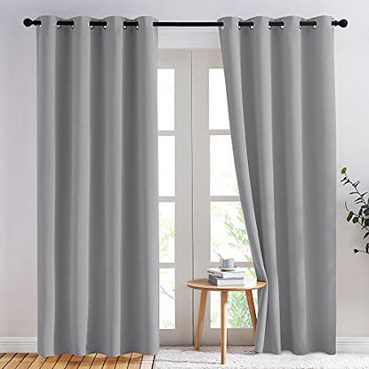 Picture of NICETOWN Blackout Curtains Panels for Bedroom - Thermal Insulated Solid Grommet Light Blocking Curtain Drapes Window Treatments for Living Room (2 Panels, 52 x 84 Inch, Silver Grey)