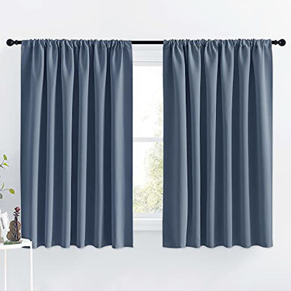 Picture of NICETOWN Blackout Curtains for Bedroom, Blackout Curtain Panels, Window Treatment Energy Saving Thermal Insulated Solid Rod Pocket Blackout Drapes / Draperies (Stone Blue, 1 Pair, 70 by 63-inch)