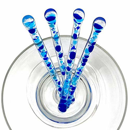 Picture of studioTica Ocean Blue - 5.5 inch - Reusable Handmade Glass Swizzle Stick For Champagne Martini Margarita Whisky - Set of 5 Glass Cocktail Stirrers + Elegant Gift Box