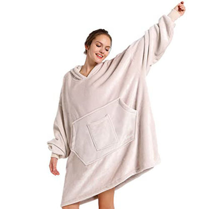 Picture of Blanket Hoodie Sweatshirt, Wearable Blanket Oversized Sherpa with Sleeves and Giant Pocket, Cozy Big Blanket Hoodie Super Plush Warm for Adults Men Women & Kids & Teen