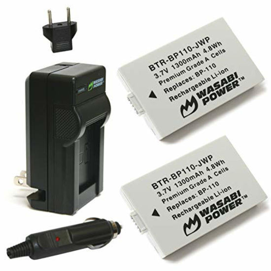 Picture of Wasabi Power Battery (2-Pack) and Charger for Canon BP-110 (Fully Decoded) and Legria HF R26, Legria HF R28, Legria HF R206, Vixia HF R20, Vixia HF R21, Vixia HF R200