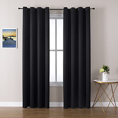 Picture of ChrisDowa Grommet Blackout Curtains for Bedroom and Living Room - 2 Panels Set Thermal Insulated Room Darkening Curtains (Black, 52 x 95 Inch)