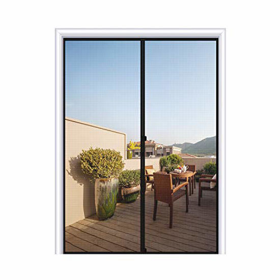 Picture of MAGZO Magnetic Screen Door Fit Door Size 48 x 96 Inch, Screen Size 50" x 97" Reinforced Fiberglass Mesh Curtain Double Door Mesh with Full Frame Hook&Loop-Grey