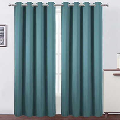 Picture of LEMOMO Sea Teal Thermal Blackout Curtains/52 x 108 Inch/Set of 2 Panels Room Darkening Curtains for Bedroom