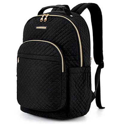 Picture of Laptop Backpack LIGHT FLIGHT Women Laptop Backpacks for 15.6 Laptop Casual Bag Stylish Stitch Pattern Daypack for Work Travel Business College Large Black