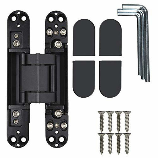 Picture of HLMOptimo 6inch Hidden Door Hinges Invisible Hinges Concealed Hinges Zinc Alloy 180 Degree Swing Hinge 3 Way Adjustable Butt Hinge 6 x 2.5 x 1 inch (Black Pack of 1)