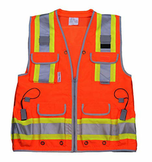 Picture of REXZUS=VERO1992 (A) Reflective Vest Class 2 Heavy Woven Two Tone Engineer Hi Viz Orange safety vest 3M 8712 Tape (X-Large, Orange)