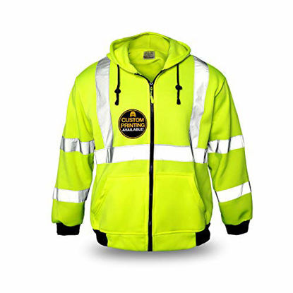 Picture of KwikSafety (Charlotte, NC) PATROL Safety Jacket (NO FUZZ Balls) Class 3 Hi Visibility Water Resistant ANSI OSHA High Vis Reflective Hoodie Winter Lightweight Construction Gear Men | Yellow Extra Large