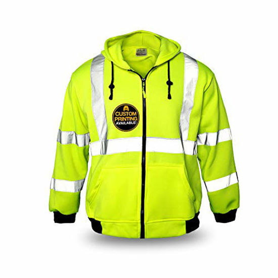 Picture of KwikSafety (Charlotte, NC) PATROL Safety Jacket (NO FUZZ Balls) Class 3 Hi Visibility Water Resistant ANSI OSHA High Vis Reflective Hoodie Winter Lightweight Construction Gear Men | Yellow 2XL