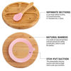 Picture of Toddler Bamboo Plates, Bowls and Spoon Set - Wooden Feeding Utensils for Infants Easy Self Eating at 1 Stage - Stay Put Silicone Suction Plate and Bowl and Soup Spoon for Baby Led Weaning - BPA Free