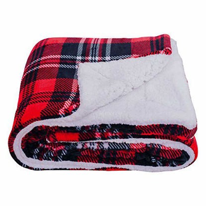 Picture of SOCHOW Sherpa Plaid Fleece Throw Blanket, Double-Sided Super Soft Luxurious Bedding Blanket 60 x 80 inches, Red/Grey