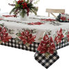 Picture of Newbridge Poinsettia Festivity Gingham Bordered Christmas Fabric Tablecloth, Country Cottage Print Easy Care, Stain Release Tablecloth, 60 x 120 Oblong/Rectangle